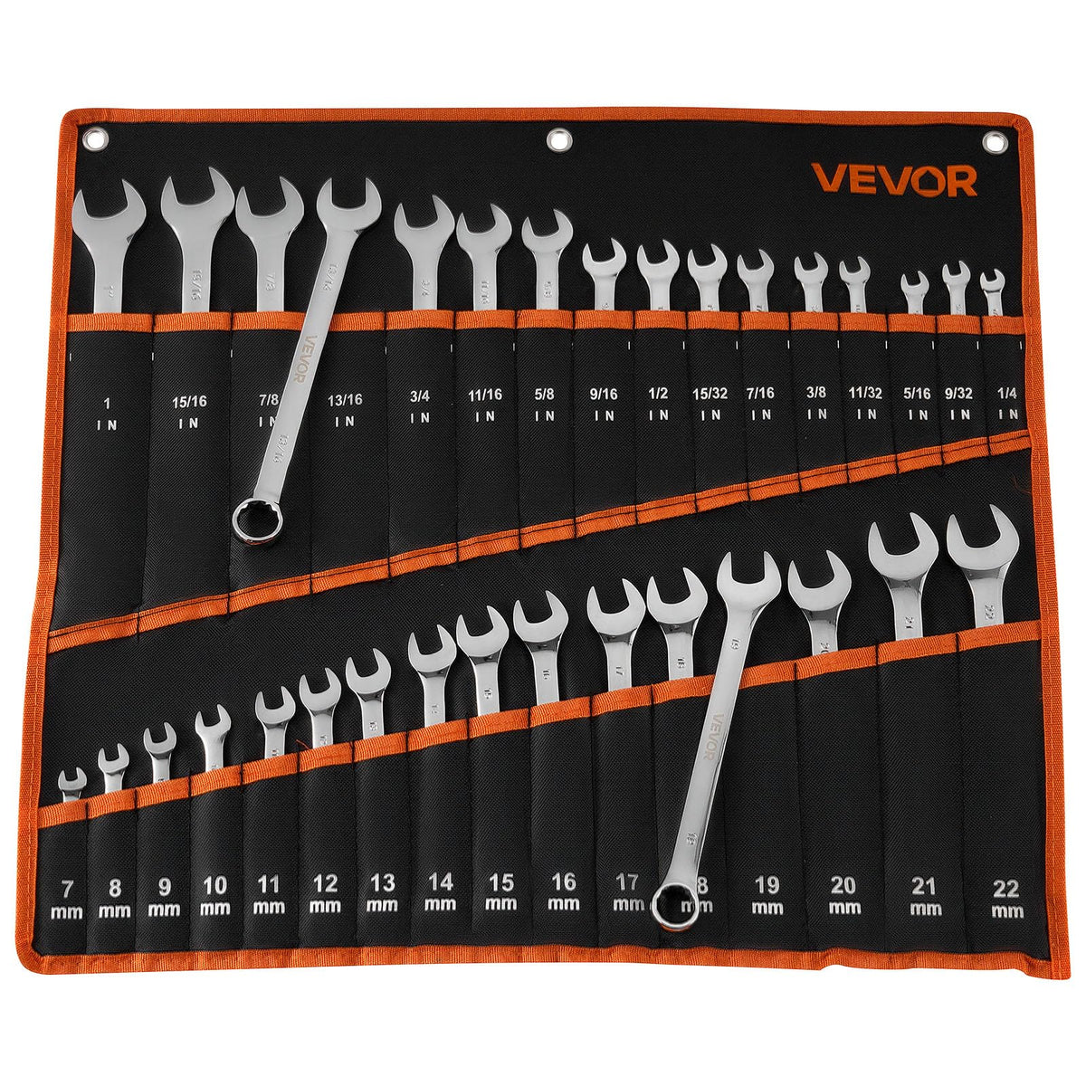 VEVOR 32-Piece Combination Wrench Set, Metric 7-22mm, SAE 1/4"-1"