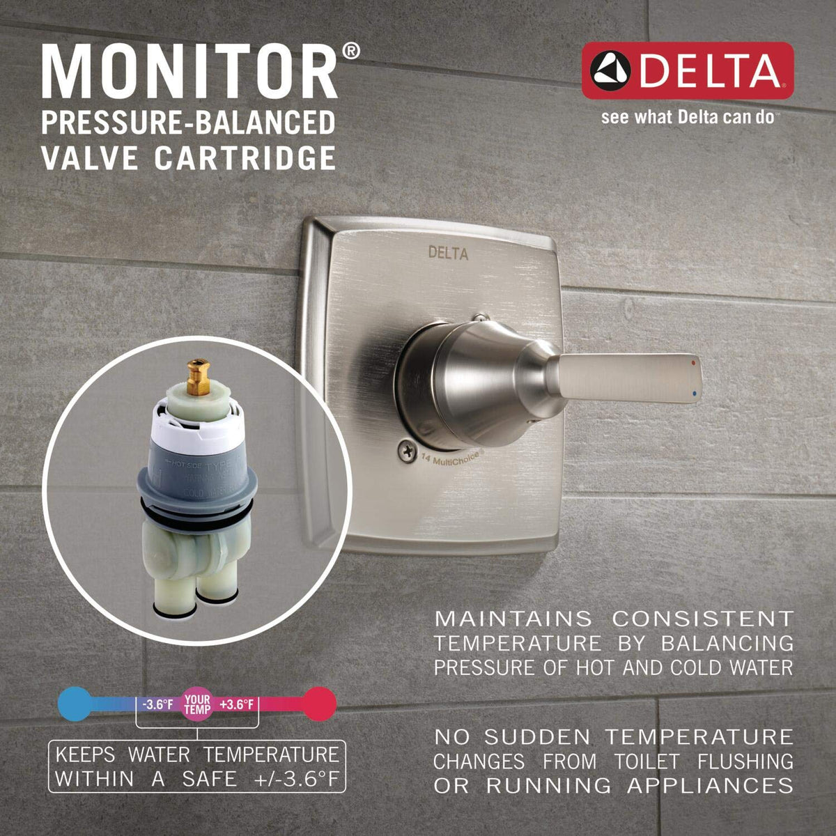 Delta Foundations 13 Series Single-Function Valve Trim Kit, Brushed Nickel Handle Set for Shower Faucet System, Stainless BT13010-SS (Valve Not Included)