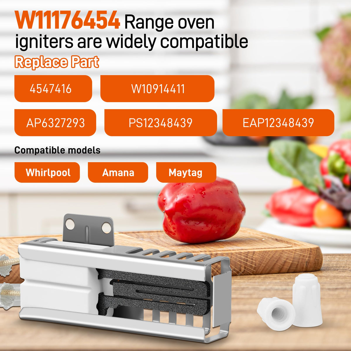 Upgrade W11176454 Gas Range Oven Igniter, Oven Igniter Compatible with Whirlpool Maytag Gas Range Oven Burner Igniter Replacement W10914411 4547416 AP6327293 PS12348439 EAP12348439