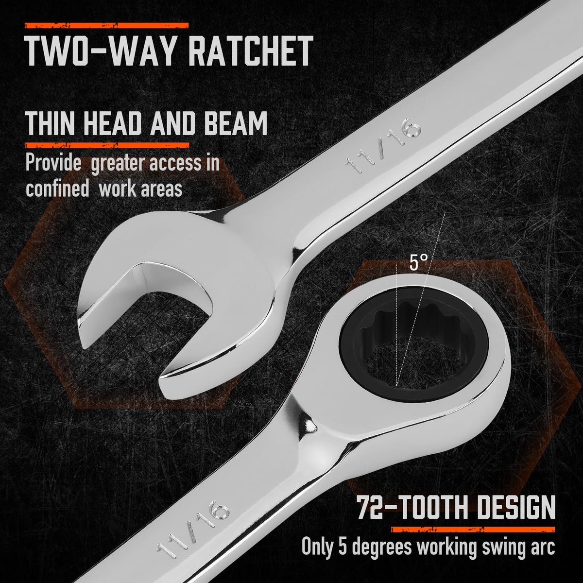 HORUSDY 26-Piece Ratcheting Wrench Set, Metric and SAE (6-19 mm & 1/4” to 3/4“), Ratchet Combination Wrenches Set with Organizer, 72-Tooth, Chrome Vanadium Steel