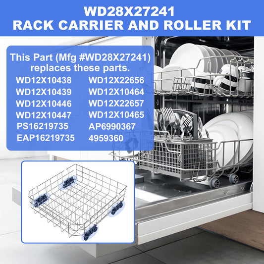 WD28X27241 GE Dishwasher Rack Carrier And Roller Kit for GE Dishwasher Lower Rack Wheels Assembly,Interchangeable With Both The Left and Right Side -Replaces WD12X10439, WD12X10446, WD12X10447-2Pack