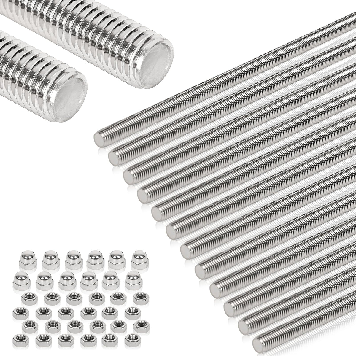 Arwnnklo 12 Pcs 304 Stainless Steel M6 Threaded Rod,12"(305mm)