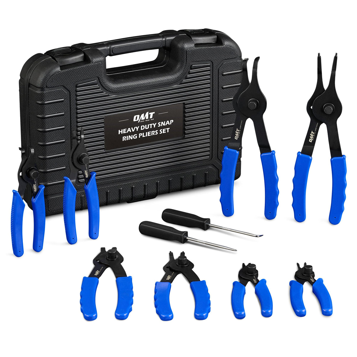 OMT Snap Ring Pliers, 10Pc Internal External Circlip Set With Hook And Pick