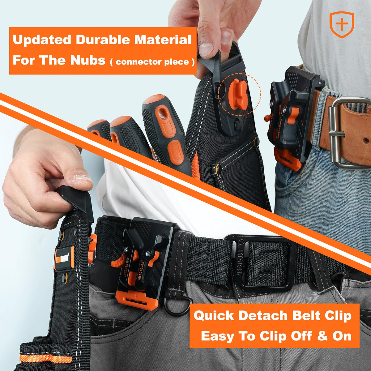 MELOTOUGH Small Electrician Tool Pouch for Tool Belt with Belt Clip Attachment 9 Pockets Tradesman Tool Bag Pouch with Tape Thong Electrician Tool Holster(Orange