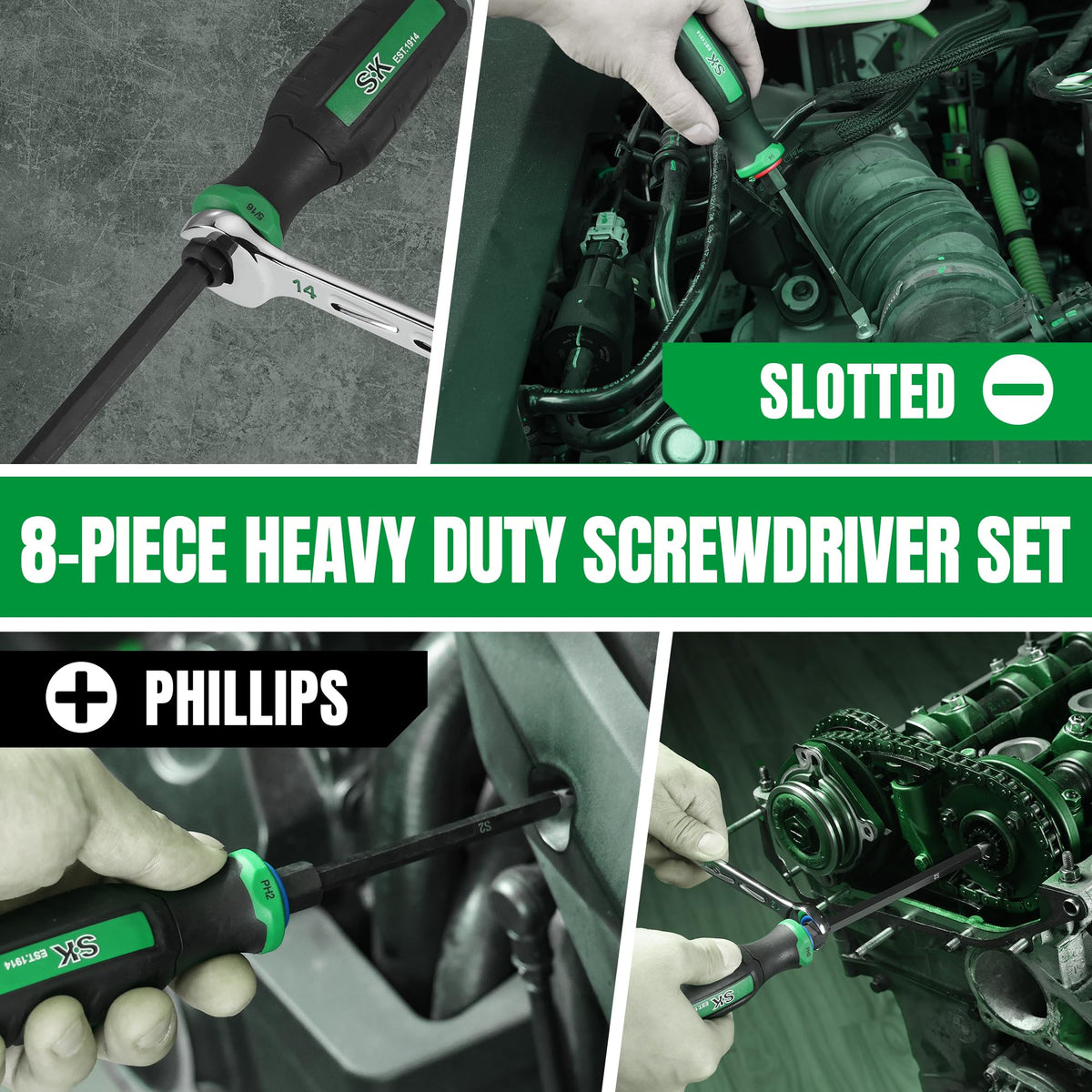 SK 8-Piece Screwdriver Set Heavy Duty, Demolition Screwdriver, S2 Steel