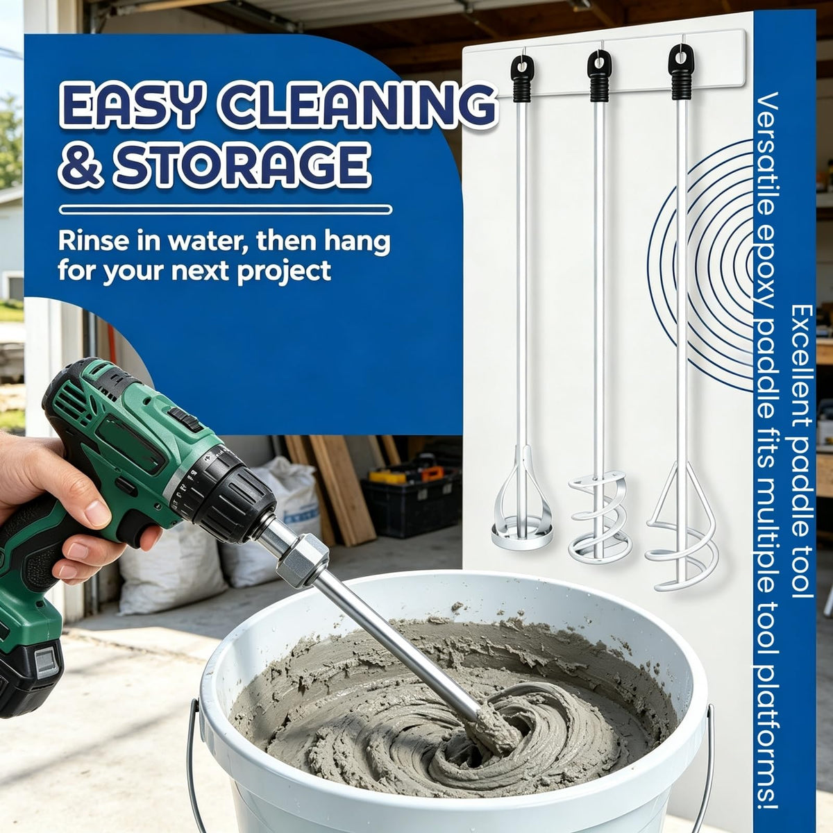 Paint Mixer for Drill 3 Pack, 15.7" Steel Epoxy Resin Mud Paddle Set
