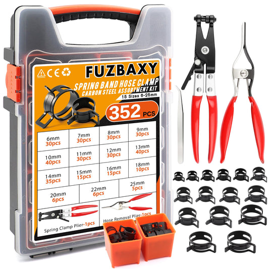 352Pcs Spring Hose Clamp Kit with Pliers 15 Sizes 6-25mm for Fuel Lines