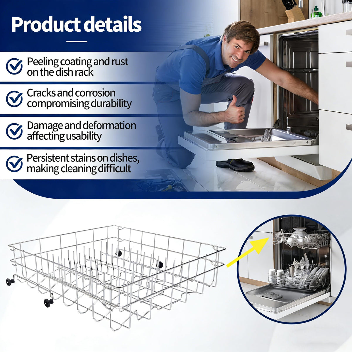 5304535380 Dishwasher Upper Dishrack Replacement, Compatible With Kenmore Crosley Frigidaire Models, Durable Dishwasher Upper Rack, 154331502 5304498202 5304498220 5304517202 5304517201 AP7215765