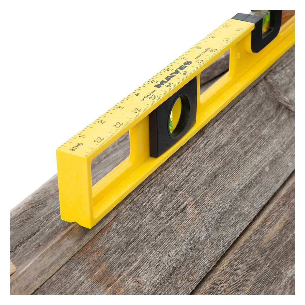 Mayes 10140 Top View Magnetic Level, 24 Inch Level Made in USA, 3 Vials with 270° Center View, Ruled Edge for Accurate Measurements, V-Groove for Curved Surfaces
