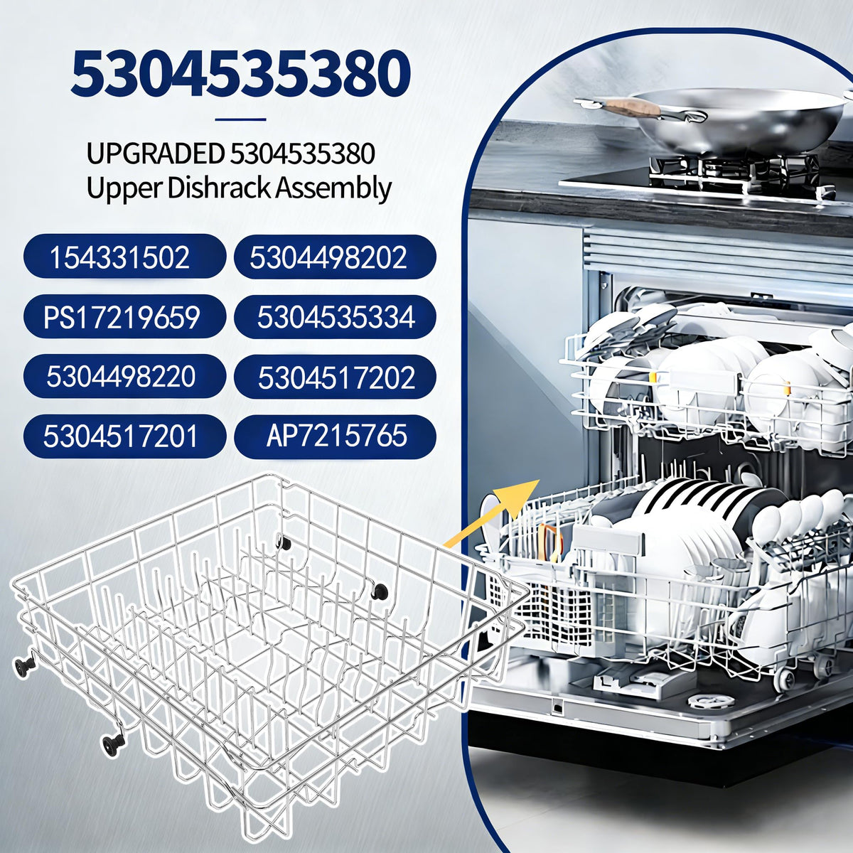 5304535380 Dishwasher Upper Dishrack Replacement, Compatible With Kenmore Crosley Frigidaire Models, Durable Dishwasher Upper Rack, 154331502 5304498202 5304498220 5304517202 5304517201 AP7215765