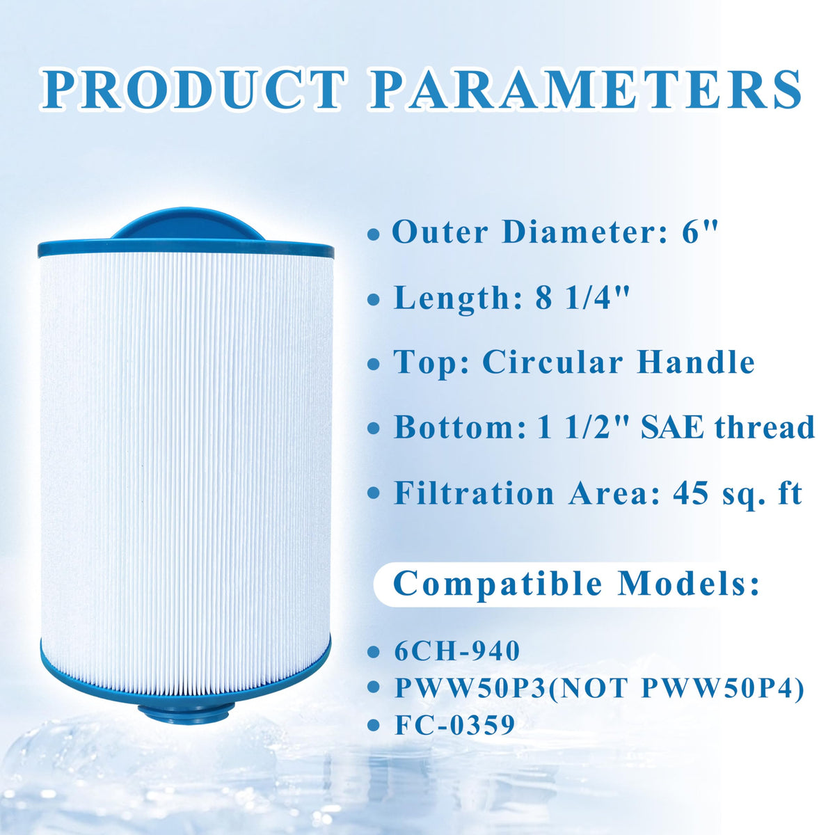 Chryseos Spa Filter Compatible with 6CH-940, FC-0359, PWW50P3 (1 1/2" Coarse Thread), 817-0050, 25252, 03FIL1400, SAE Thread, 45 sq.ft., 2 Pack