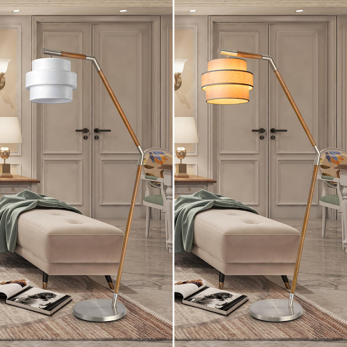 ELFCAB 3-tier Drum Lamp Shade for Pendant Lighting Floor Lamps Replacement Shade, The Fibric Lampshade is made of Natural Linen by hand