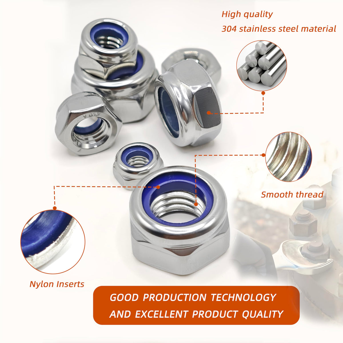 Kinhon Rock 401pcs Metric Nylon Insert Lock Nuts Assortment Set DIN 985 304 Stainless Steel Nylon Locknuts Hex Locknuts Kit with Box M3 to M12 Reusable Anti-Loose Corrosion-Resistant for RC Car DIY
