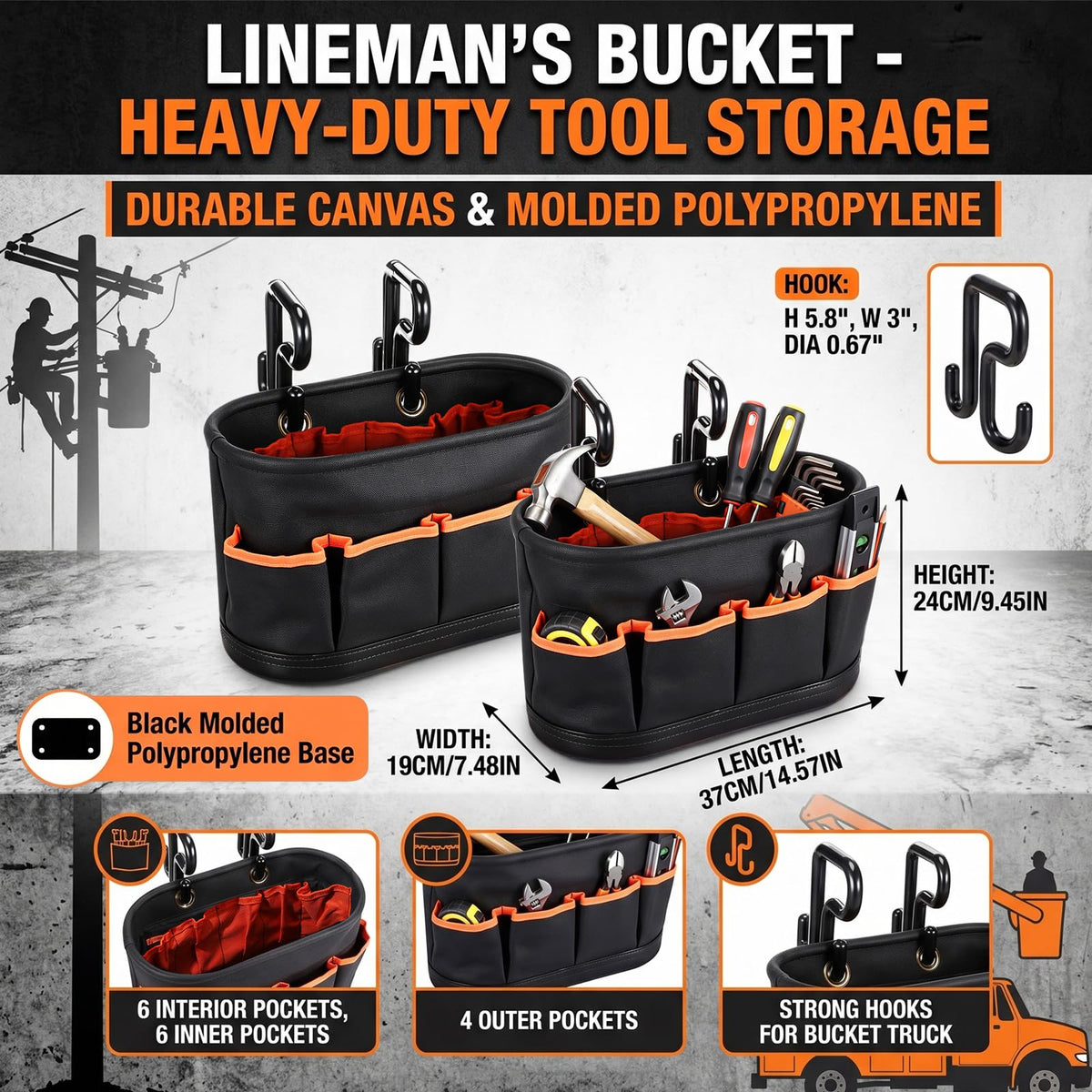 SilTriangle Bucket Truck Accessories, Tool Bag Organizer with 2 Hook, 1 Pcs