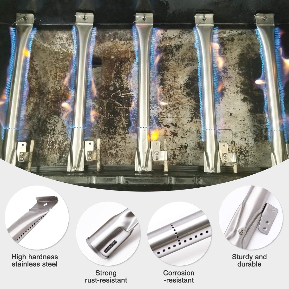 Grill Replacement Parts for Nexgrill 720-0830H, 4 Pack Grill Burners and Heat Plates Shield for Home Depot Nexgrill 4 Burner 720-0830H Gas Grills
