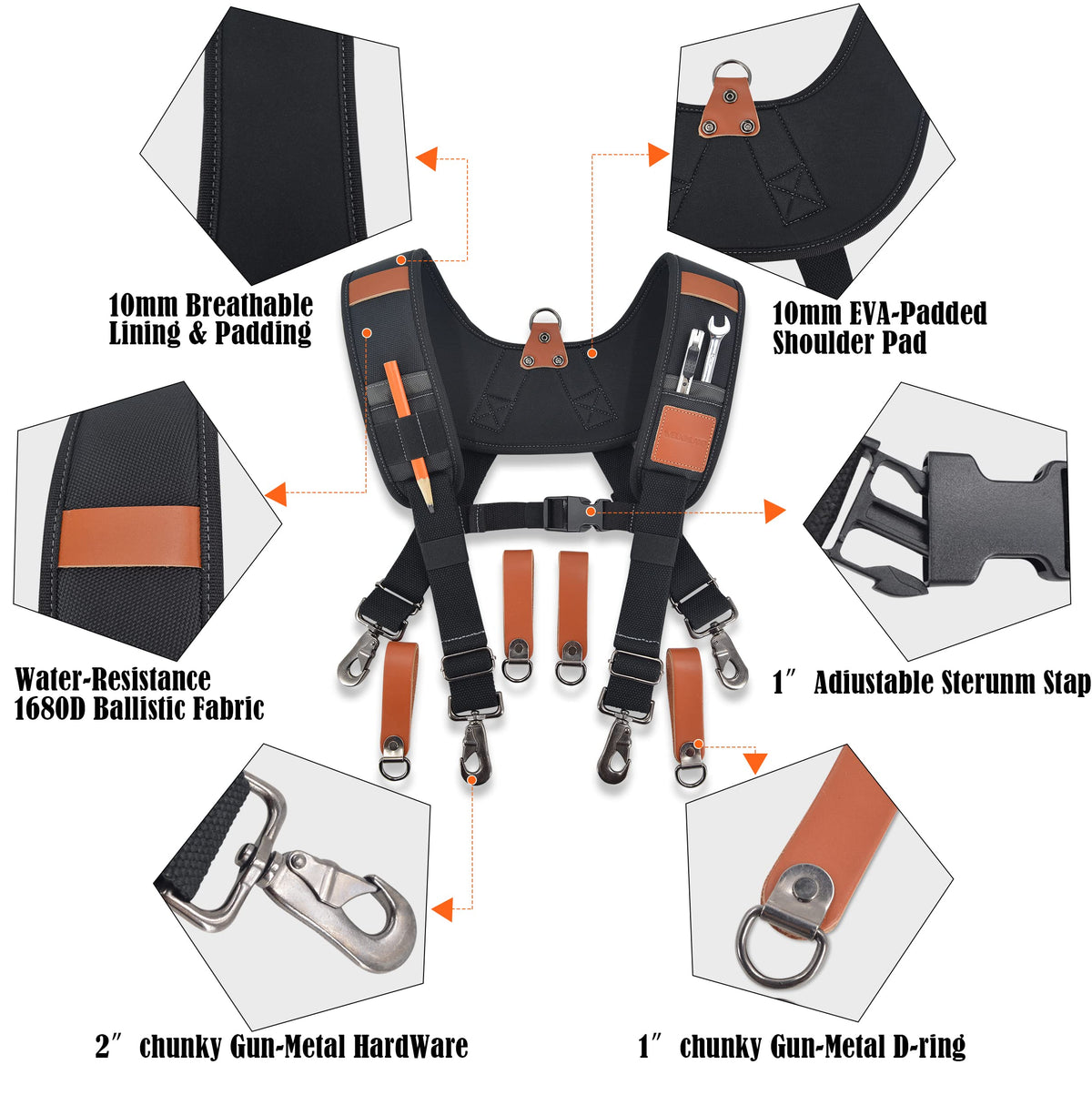 WELKINLAND Heavy-Duty Leather Tool Belt Suspenders, Carpenter Suspenders