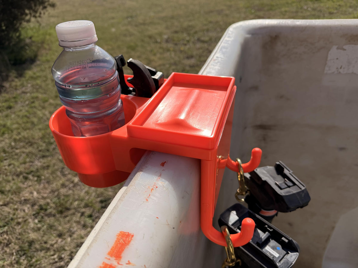 LINE WORK BUCKET PRODUCTS The 4N1 Bucket Truck Tool Organizer with Magnet, Bucket Hooks, Cup Holder and Storage