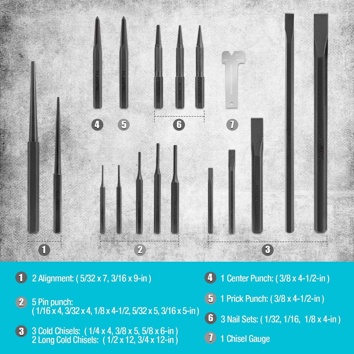 DURATECH 18-Piece Punch/Chisel/Alignment Tool Set