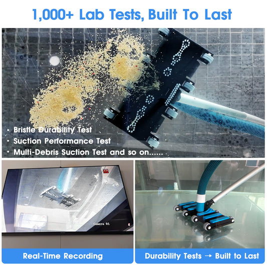 Commercial-Grade 4.4 LB Weighted Pool Vacuum Head & Swivel Handle - Lab-Tuned Brush,Debris Guide & Non-Slip Wheels for High-Efficiency Cleaning,Inground & Above Ground Swimming Pools – Blue