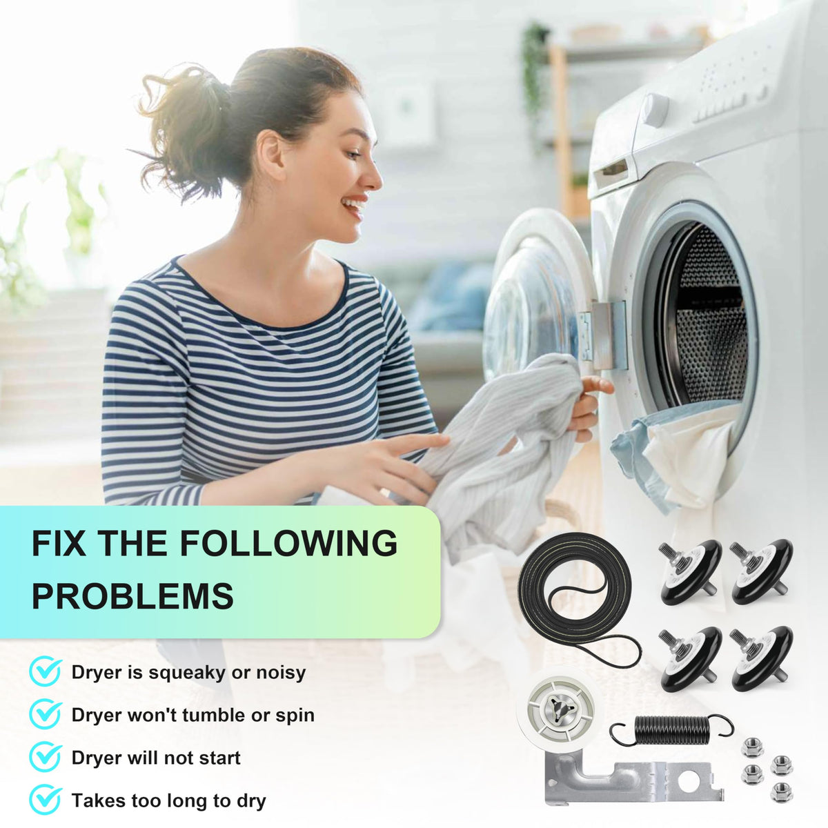 Upgraded Dryer Repair Kit Compatible with LG Kenmore Dryers Includes 4581EL2002C Dryer Drum Roller 4400EL2001A Dryer Belt 4561EL3002A Idler Pulley & Spring Replace 4400EL2001F 4581EL3001E 4581EL2002A