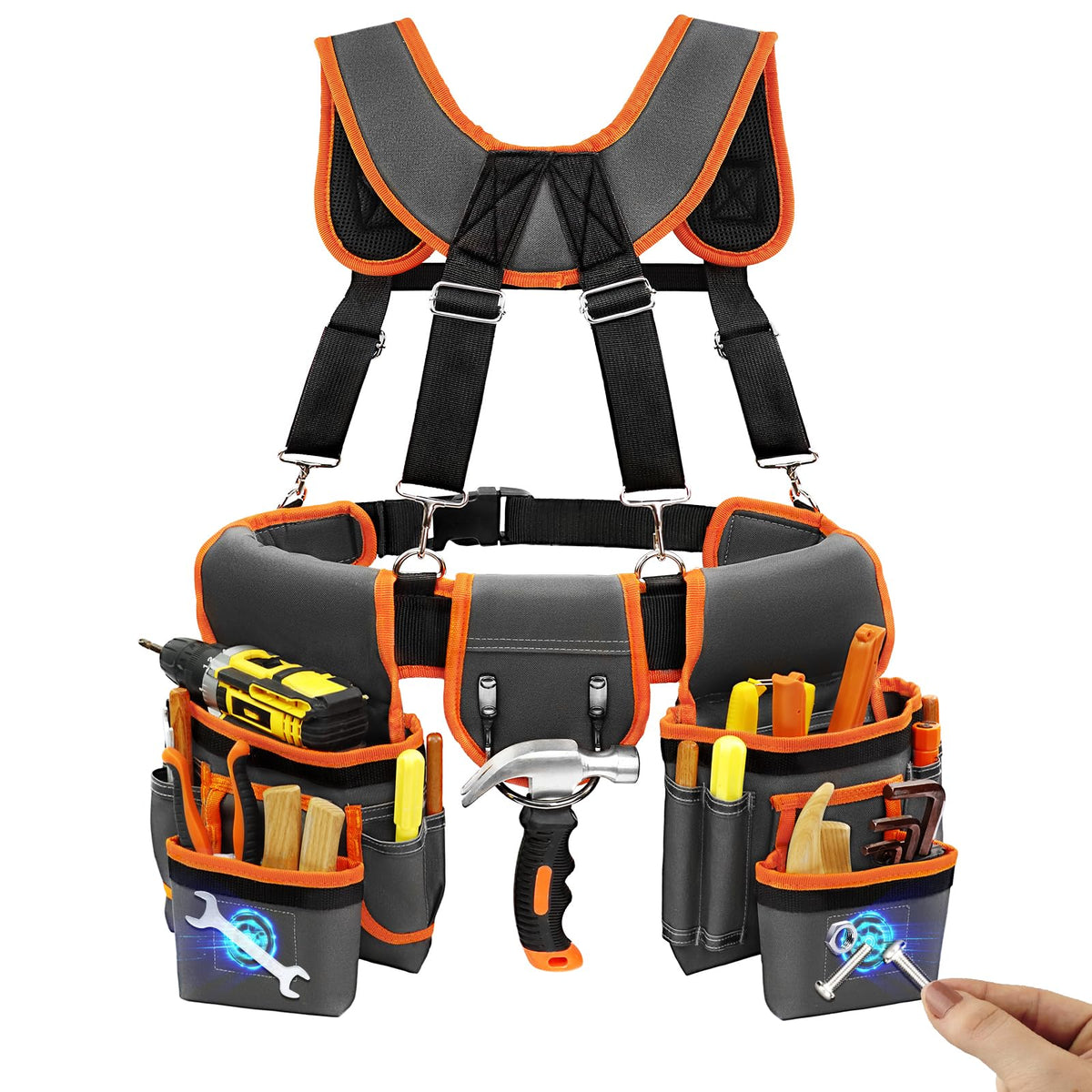 Tool Belt with Suspenders for Men, Professional Heavy Duty Tool Pouch