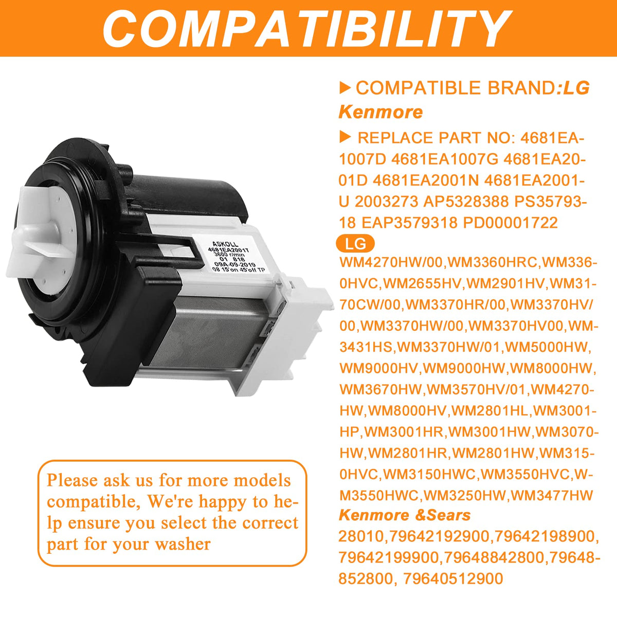 4681EA2001T WM8000HVA WM8100HVA Washer Drain Pump Motor OEM for LG