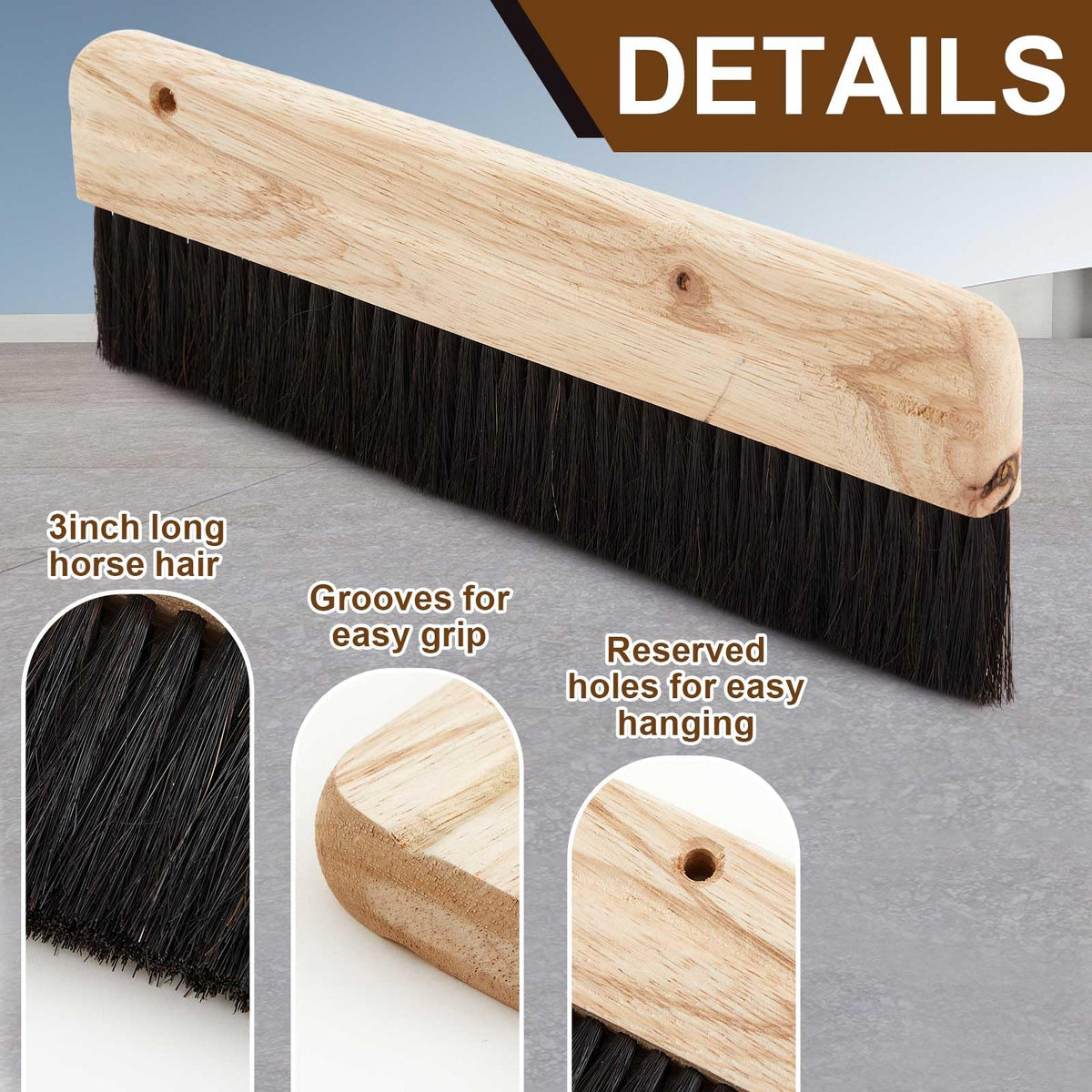 Singhoow 2 Pcs Concrete Broom 12" Masonry Brush, Wood Backed & Horsehair