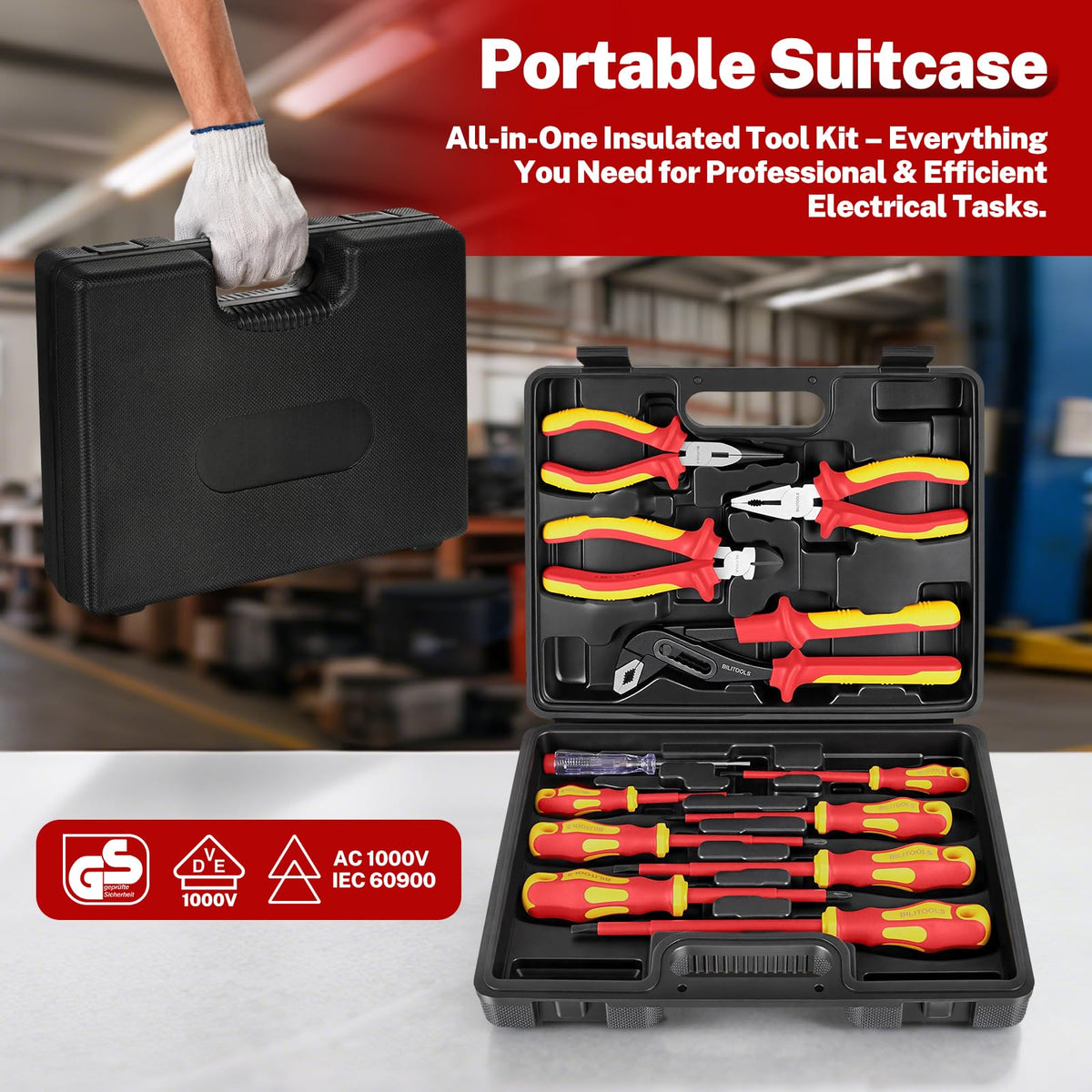 BILITOOLS 1000V Insulated Electrician Tools Set, Insulated Screwdrivers Set