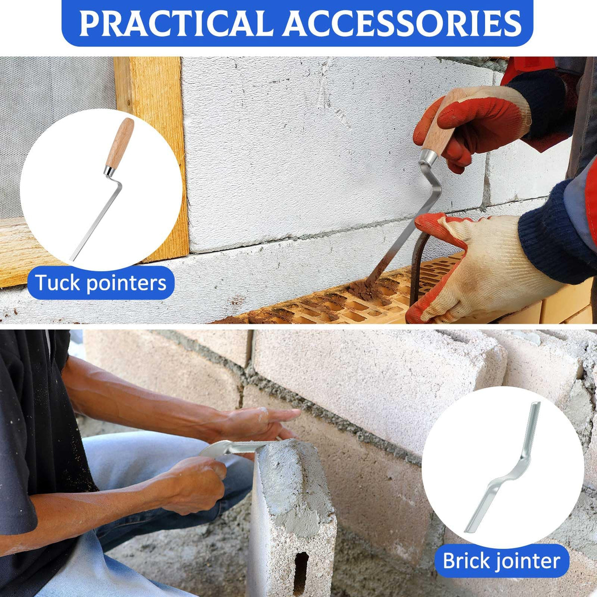 Flutesan 9 Pcs Tile Grout Masonry Mortar Bag Set Include 6 Pcs 12" x 24" Cement Sealer Bag Concrete Grouting Bag 1 Pcs Brick Jointer 1 Pcs Tuck Pointers 1 Pair Gloves for Tile Filler Installation Tool