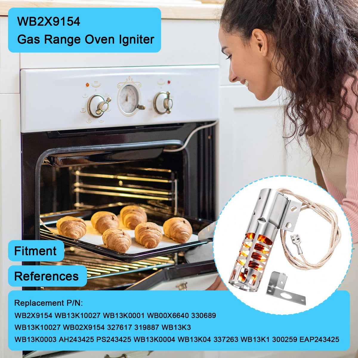 WB2X9154 Oven Igniter Compatible with GE Round Gas Range Igniter Replacement Parts WB13K10027 WB13K3 PS243425 AP2014008