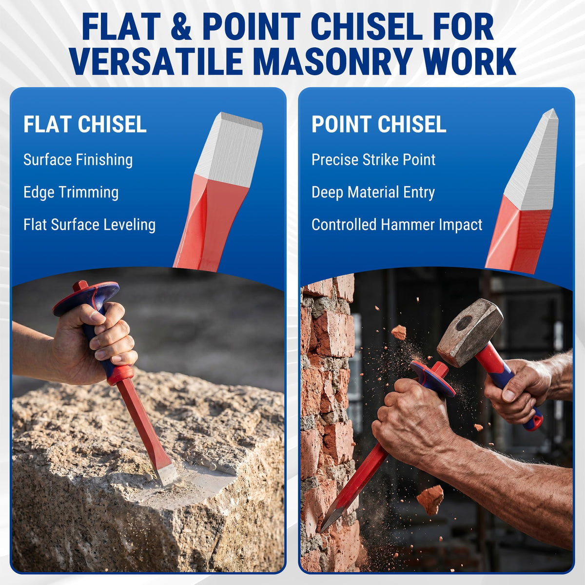 WORKPRO 3PCS Masonry Chisel Set, Stone Concrete Rock Chisel with Hand Guard