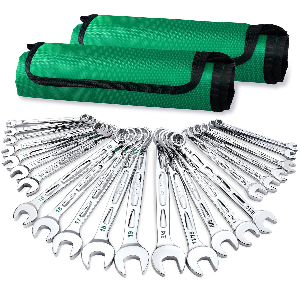 SK Combination Wrench Set, SAE 5/16''-3/4'', Metric 8-19mm, 23-Piece
