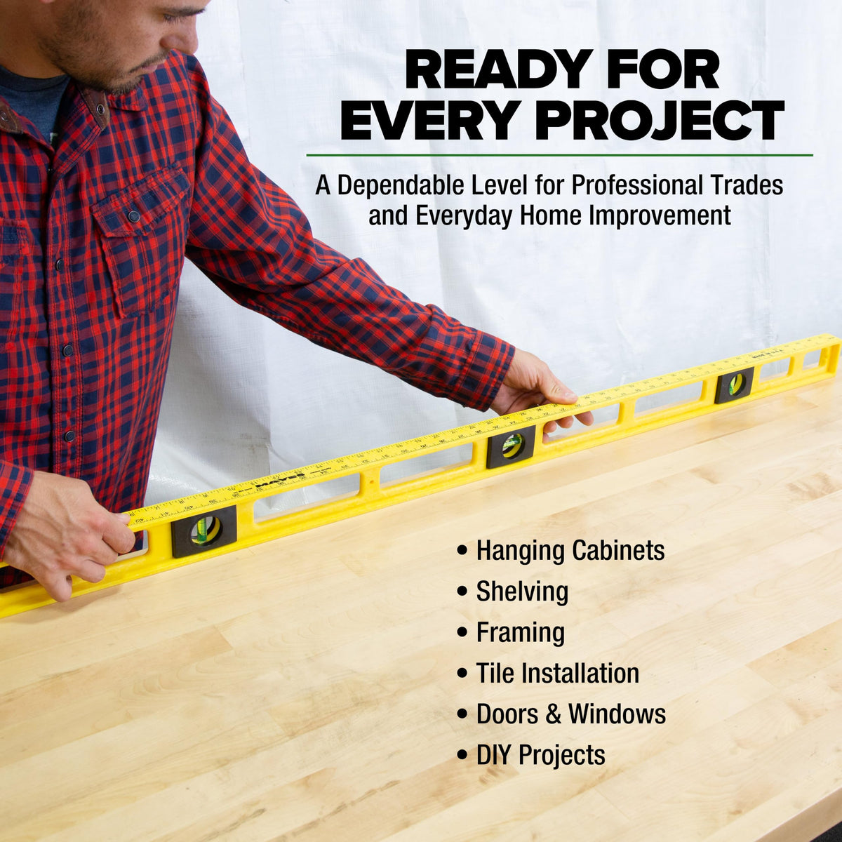 MAYES 10102 4ft Level, 48 Inch Level Made in the USA Won’t Scratch Surface