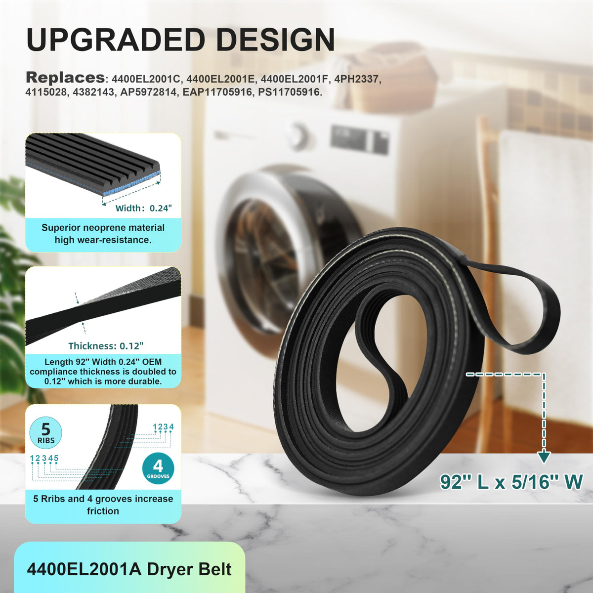 Upgraded Dryer Repair Kit Compatible with LG Kenmore Dryers Includes 4581EL2002C Dryer Drum Roller 4400EL2001A Dryer Belt 4561EL3002A Idler Pulley & Spring Replace 4400EL2001F 4581EL3001E 4581EL2002A
