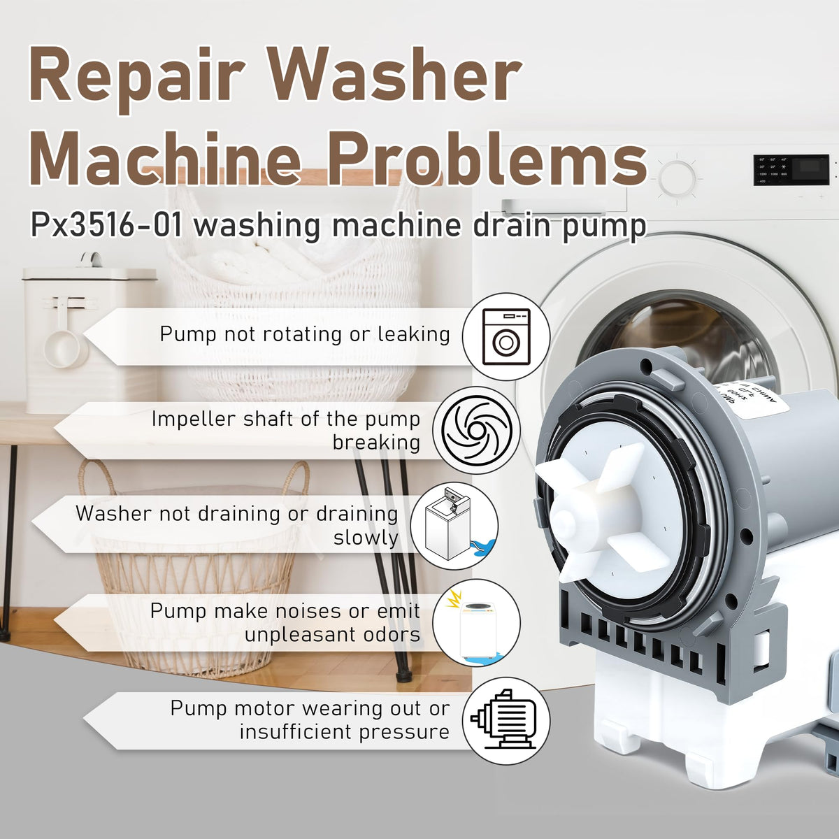 PX3516-01 Washer Drain Pump for Samsung DC31-00054D DC31-00187A WF45T6000AW