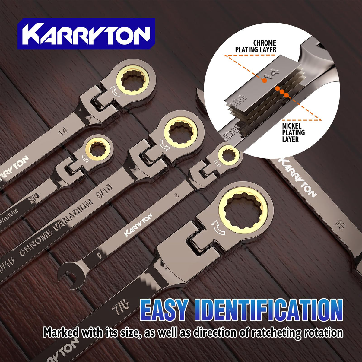 KARRYTON 26-Piece Flex head Ratchet Wrenches Set (Metric & SAE)