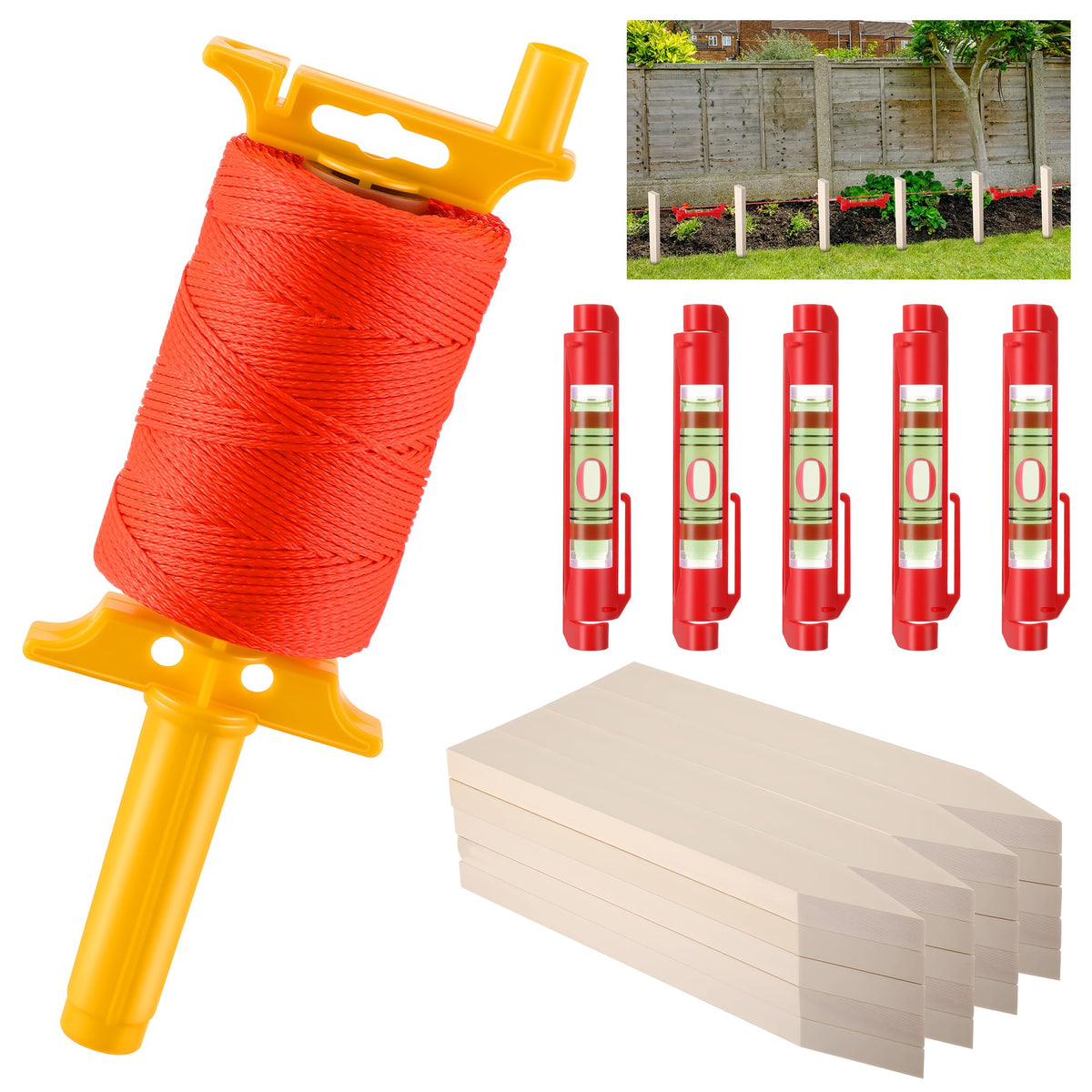 20 Pc 12'' Wooden Garden Stake, 1 Pc Mason Line String with Handle