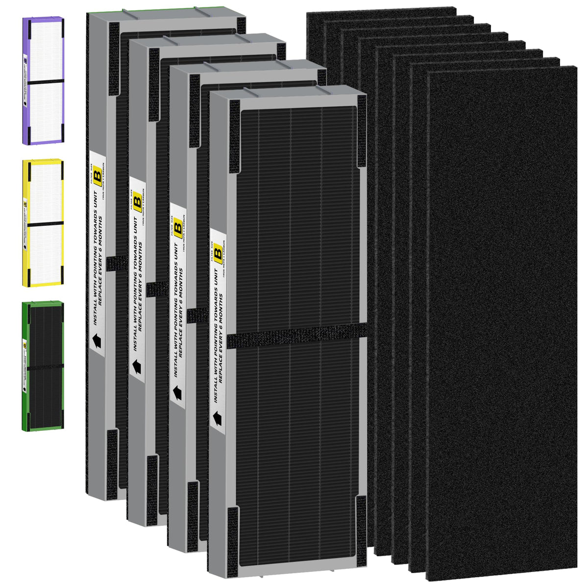 FLT4825 HEPA Filter B Replacement Compatible with G-Guardian Air Purifiers AC4825 AC4825E AC4825W AC4300 AC4800 AC4900 AC4850,4 H13 True HEPA Filters+8 Carbon Pre-Filters