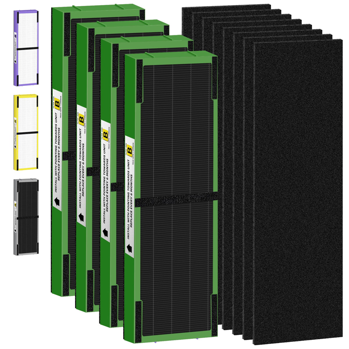 FLT4825 HEPA Filter B Replacement Compatible with G-Guardian Air Purifiers AC4825 AC4825E AC4825W AC4300 AC4800 AC4900 AC4850,4 H13 True HEPA Filters+8 Carbon Pre-Filters