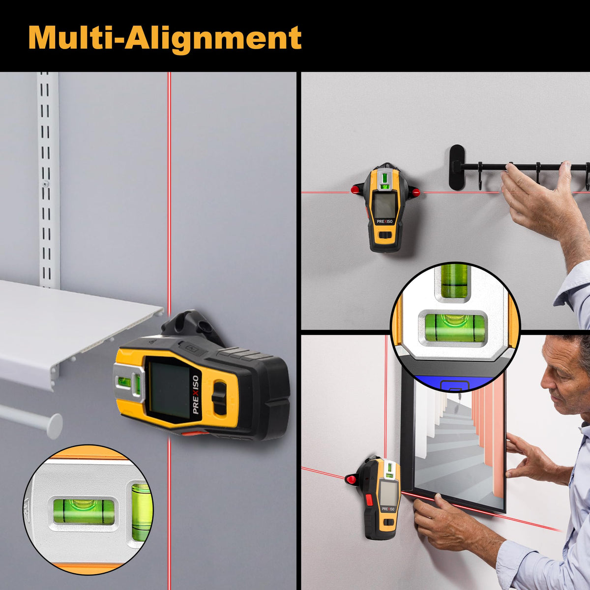 PREXISO 2-in-1 Stud Finder with Laser Level, Rechargeable Cross Line Laser