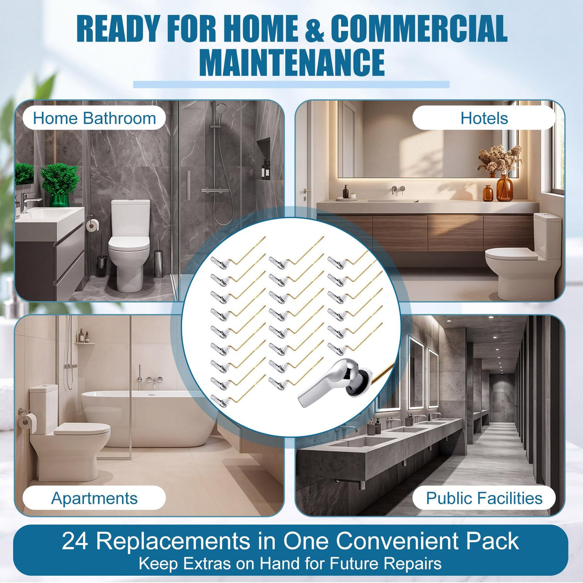 Lasnten 24 Pcs Front Mount Universal Toilet Flush Handle Replacement Kit