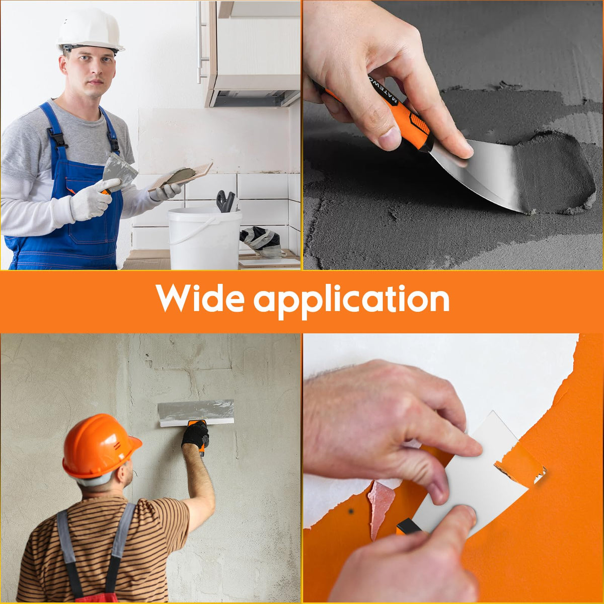 Matework 8Pcs Drywall Tools & Putty Knife Set with Hammer End, Mud Pan
