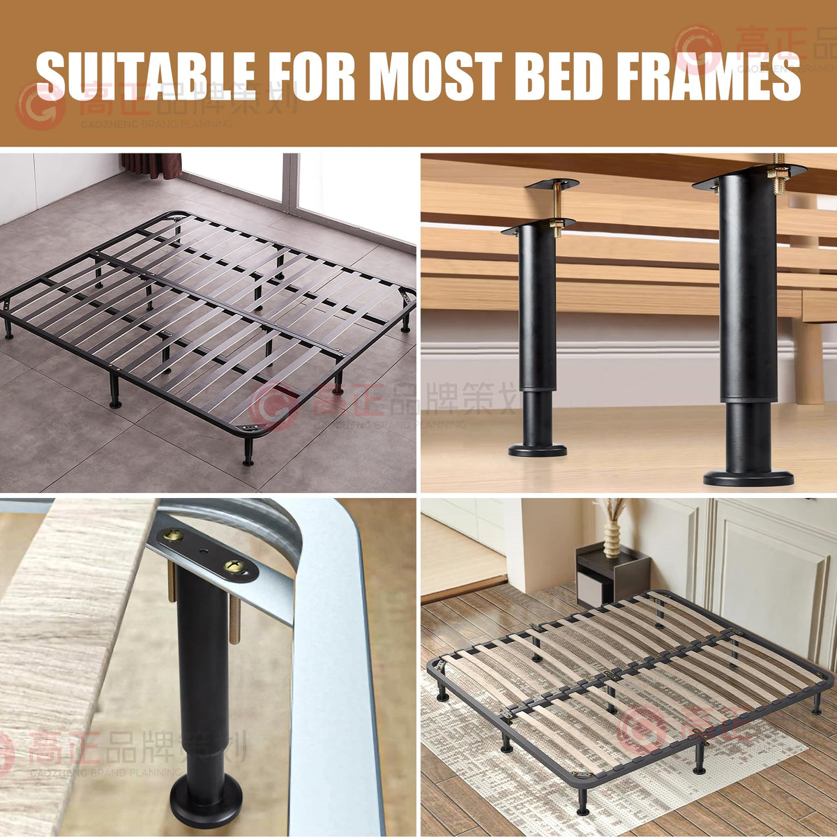 Adjustable Height Bed Support Legs 13.8-23.6 inch, Bed Frame Center Support Legs for Bed Frame/Bed Center Slat/Furniture, Heavy Duty Metal Bed Replacement Legs Bed Slats Support Legs, Upgraded Version