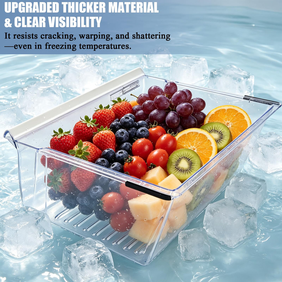 2188656 Crisper Bin (Upper) Replacement for Whirlpool Refrigerator, Refrigerator Drawers, Kenmore Whirlpool Fridge Crisper Drawer Replacement Part WP2188656, 2188656, Thicker, Clear
