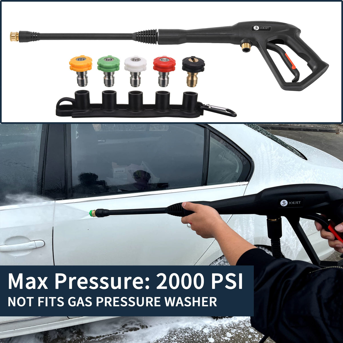 JOEJET Pressure Washer Replacement Gun with Jet Wand and 5 Nozzle Tips