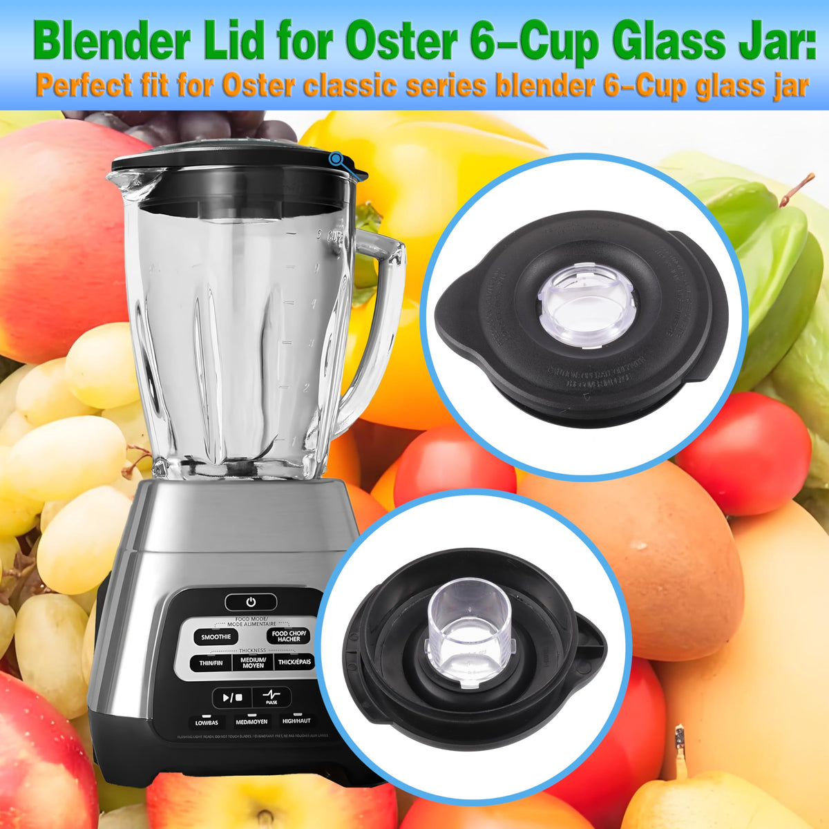 Oster Blender Covers and Lids Replacement Parts for Pro 1200/Osterizer Classic Series - 6 Cup Blender Safety Glass Jar Cover Compatible with Jars 124461-000-000/178891-000-000 and BLSTMB-CBG/CBF/BBG