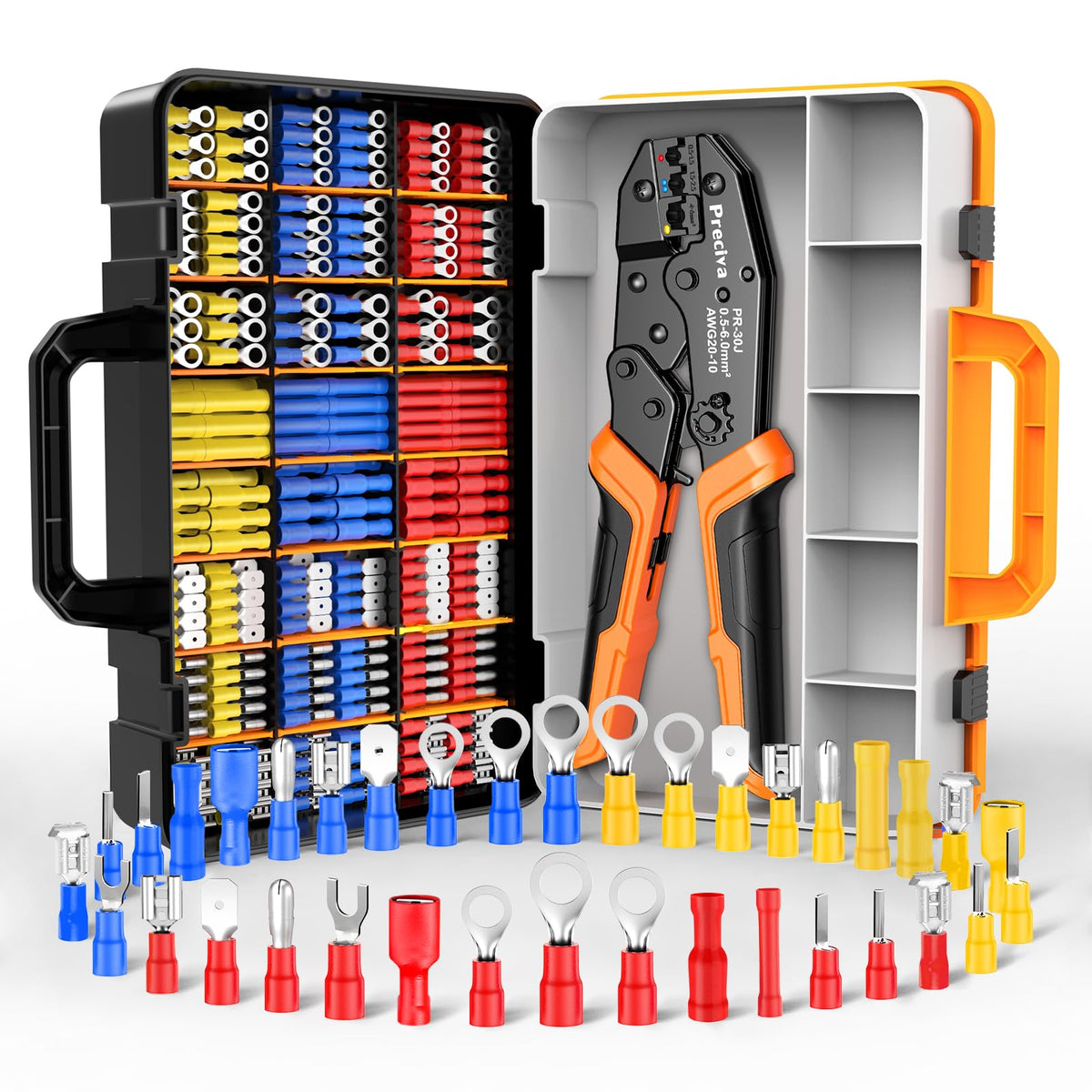 Preciva Crimping Tool for Insulated Terminals Wire Connectors, AWG20-10 Ratchet Crimper with 425 Pcs Insulated Terminals Connectors
