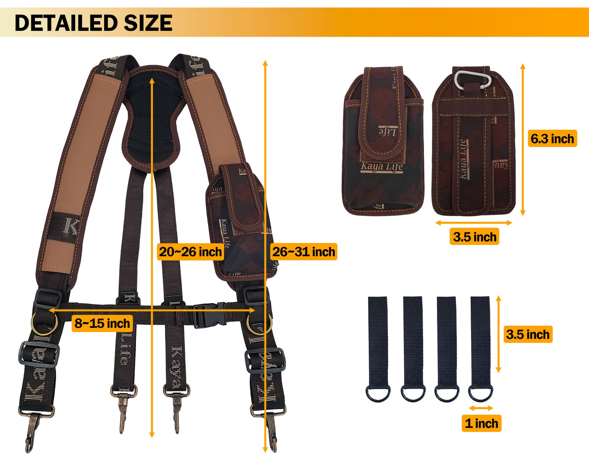 HW GLOBAL Tool Belt Suspenders for Men with Phone Pouch and Belt Loops