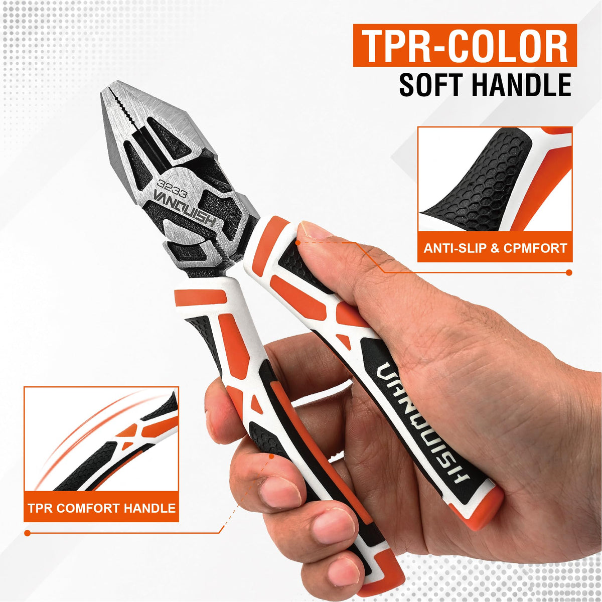 VANQUISH 9.5-Inch Linesman Pliers, Laser Hardened Cutting Edges