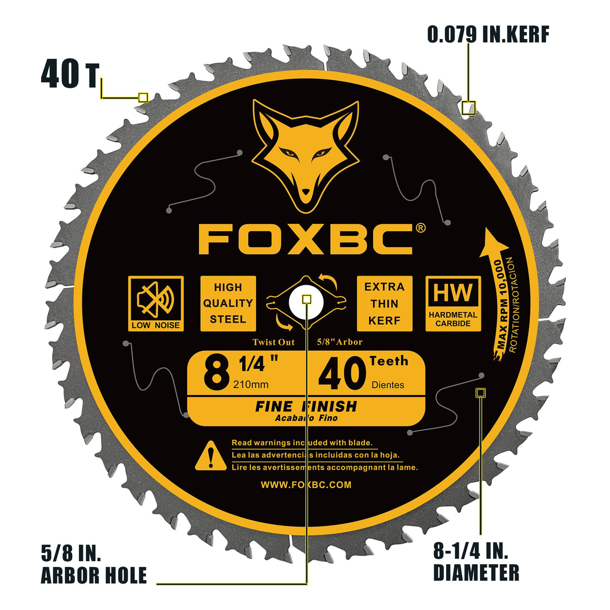 FOXBC 8-1/4 Inch Table Saw Blade 40 Tooth, Replacement for Freud Diablo D0840, DeWalt DWA181440 Finishing Circular Saw Blade, DeWalt Table Saw with 5/8" Arbor, Diamond Knockout